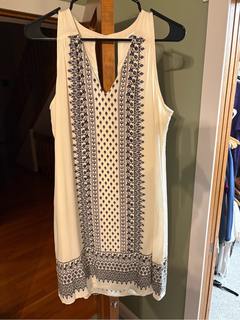 Old Navy Ivory Dress with Navy Floral Print